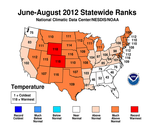 June-August 2012 Statewide Temperature Ranks