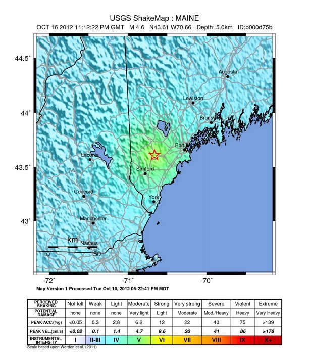 Shake Map - Maine Earthquake
