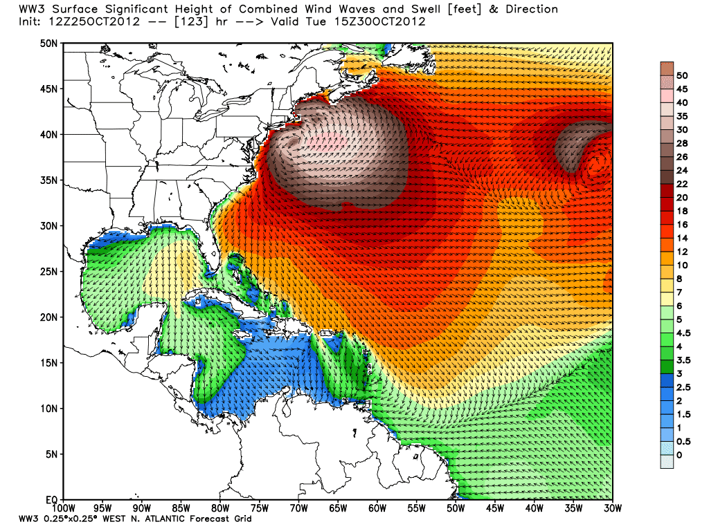 WW3 Wave Height - Valid Tuesday 11AM - weatherbell.com