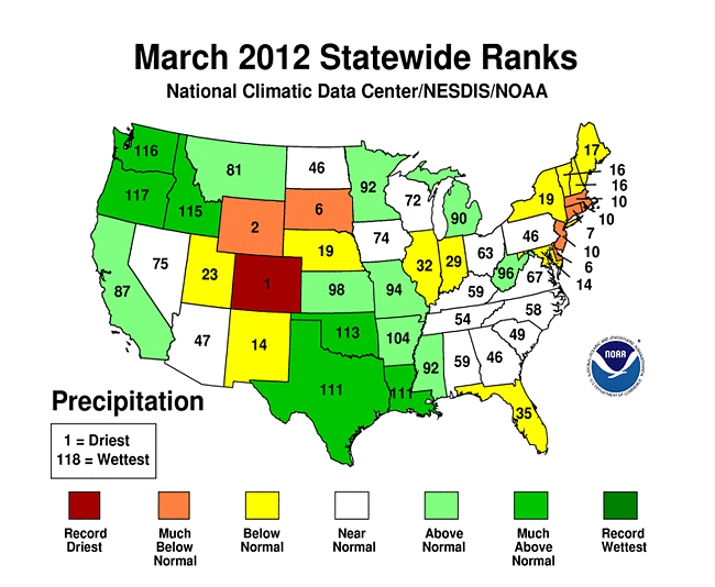March 2012 Statewide Precipitation Ranks - NOAA