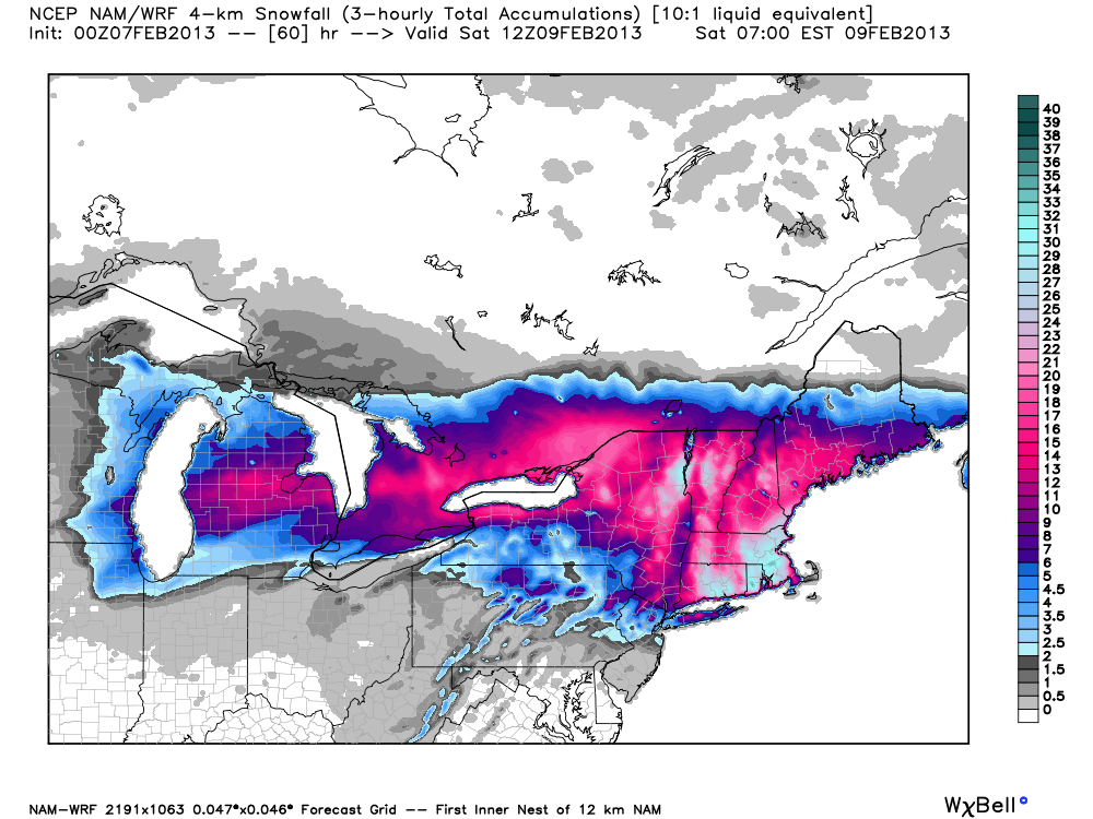 00Z NAM HiRes snow forecast through 7am Saturday - About 2 feet in most of RI and SE MA