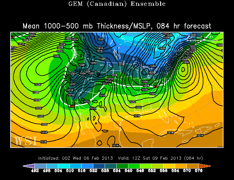 Canadian Ensemble - a bit farther east than other models