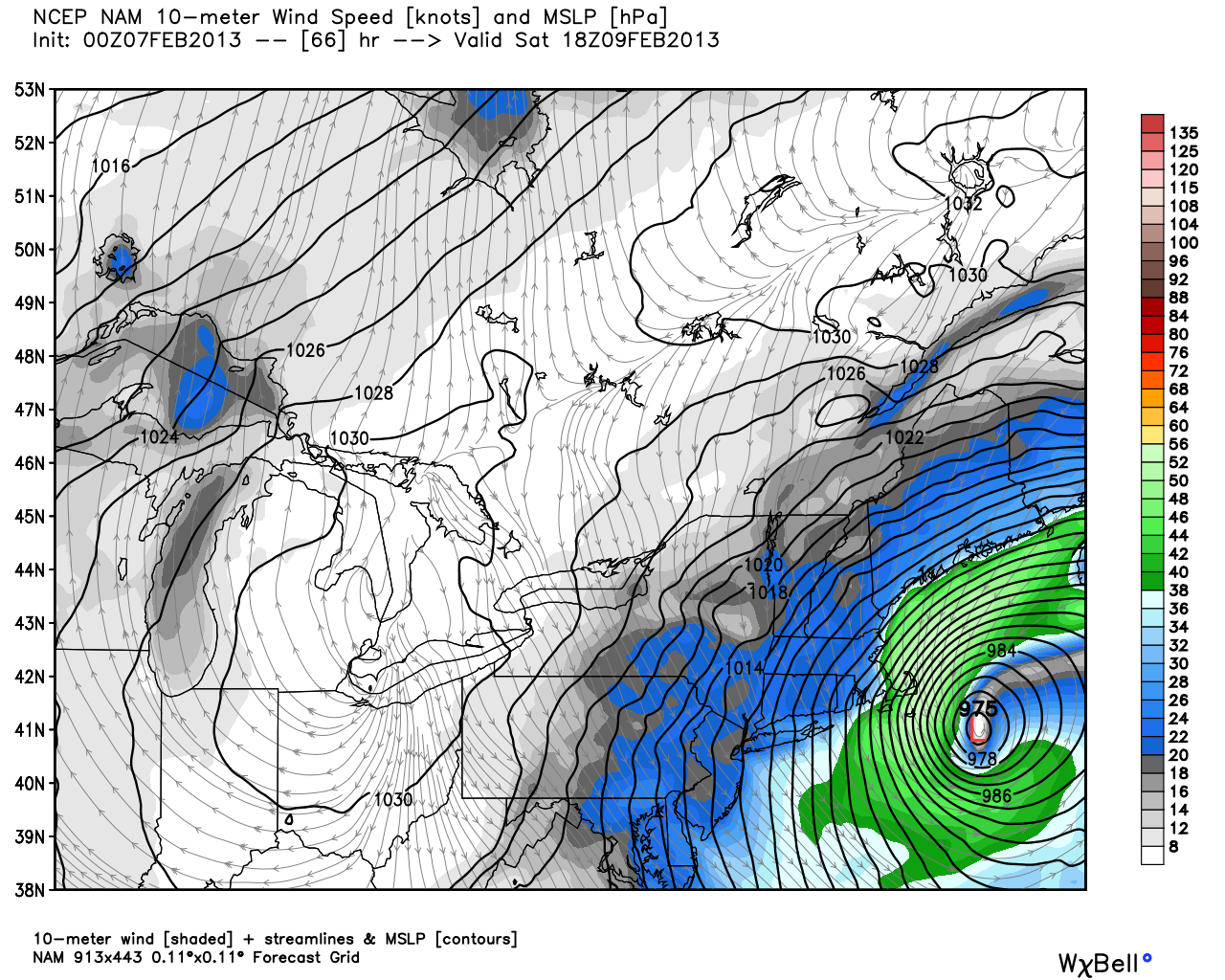 00Z NAM Sustained winds 1pm Sunday - widespread 50kt (60 mph) winds in Eastern MA