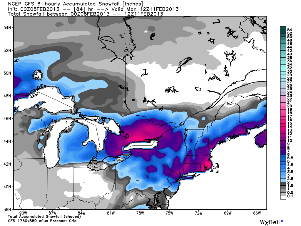 GFS has considerably less snow than the NAM and some other models. It is a big storm, but not one for the record books.