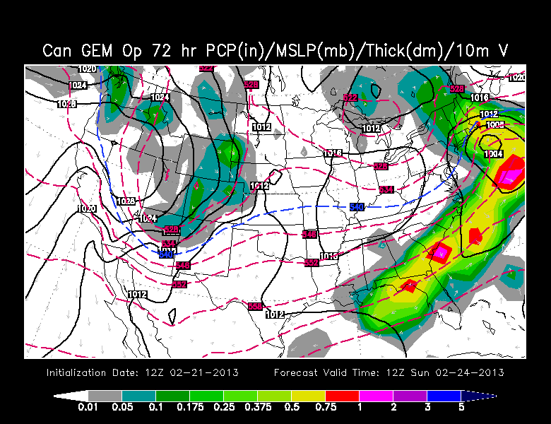 Canadian at 7am Sunday has a storm in a good position for snow, but it's moving away from the coast.