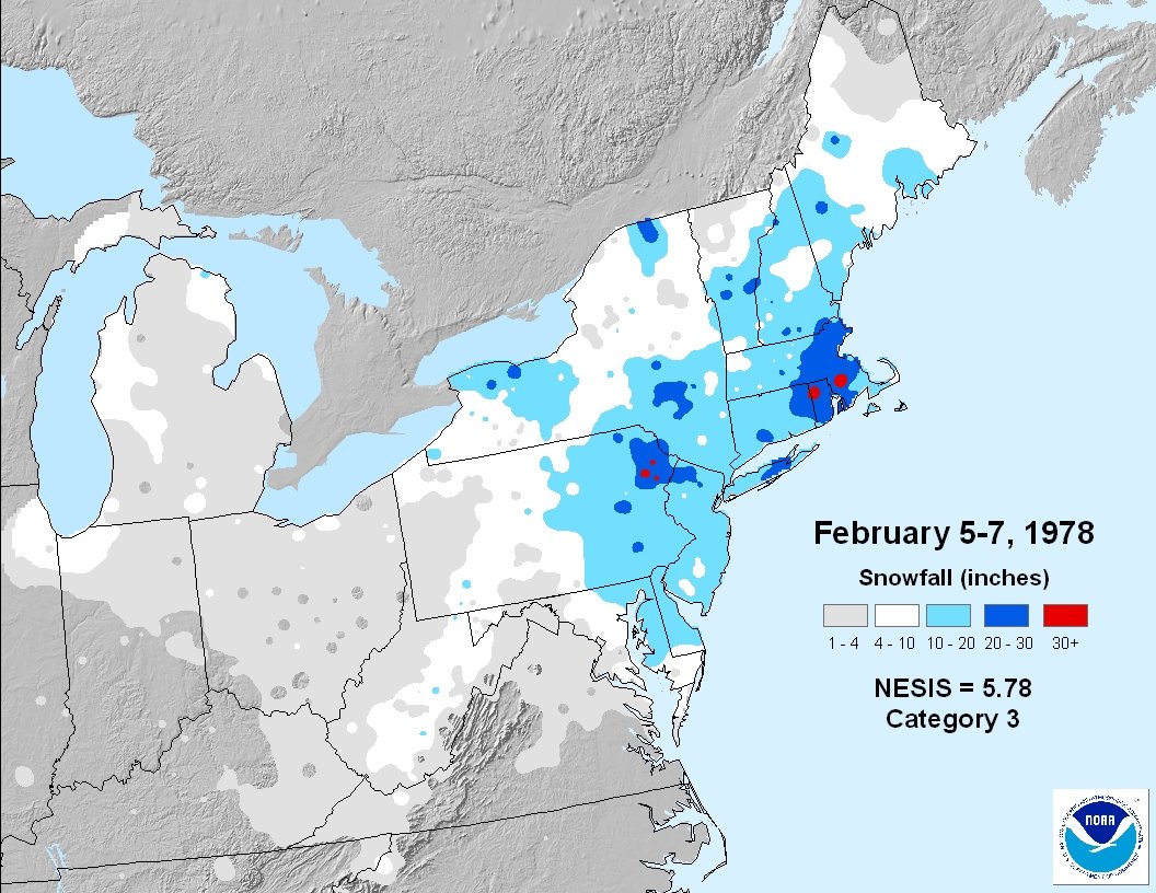 Blizzard of 1978 - snow totals
