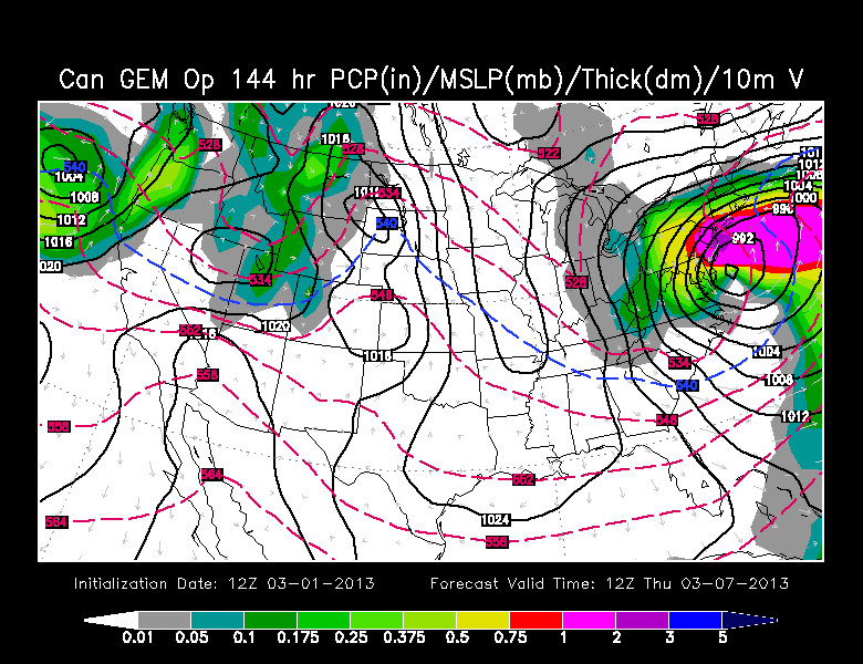 Canadian model has an intense storm bringing a myriad of weather hazards to the Mid-Atlantic and Northeast
