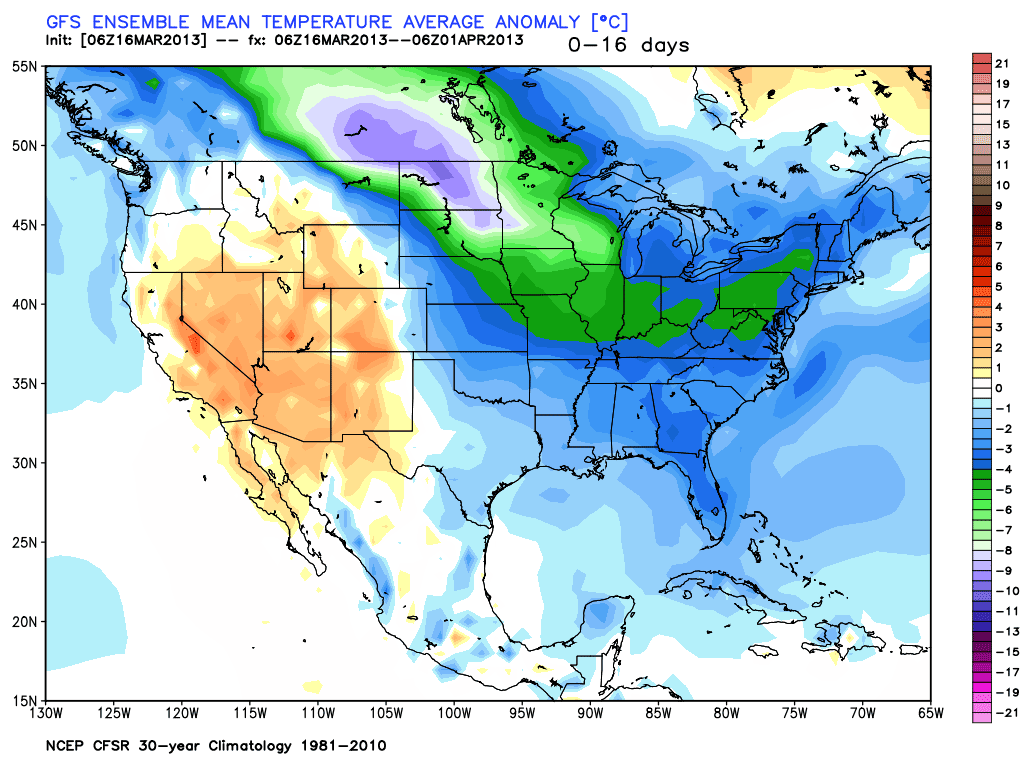Cold weather for the East and Upper Midwest next two weeks