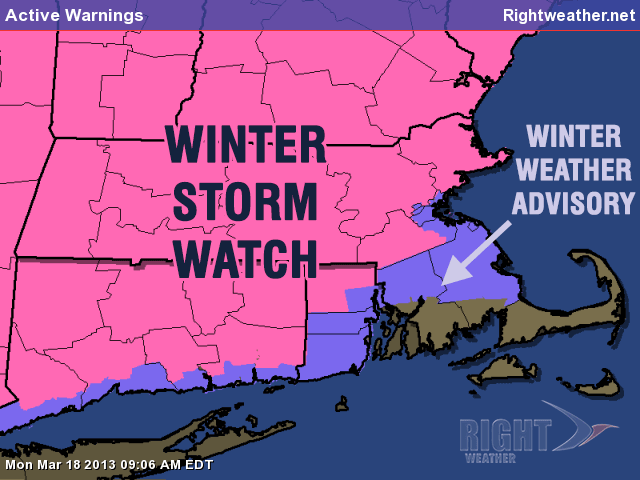 Winter Storm Warning (pink) and Winter Weather Advisory (purple) in effect - National Weather Service