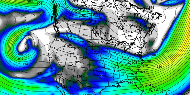 Thursday weather pattern. Seasonably cool in the Northeast, warmer out west. The milder weather will likely move east by Easter Sunday.