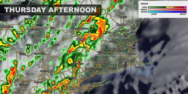 Showers and storms in the interior Northeast Thursday afternoon