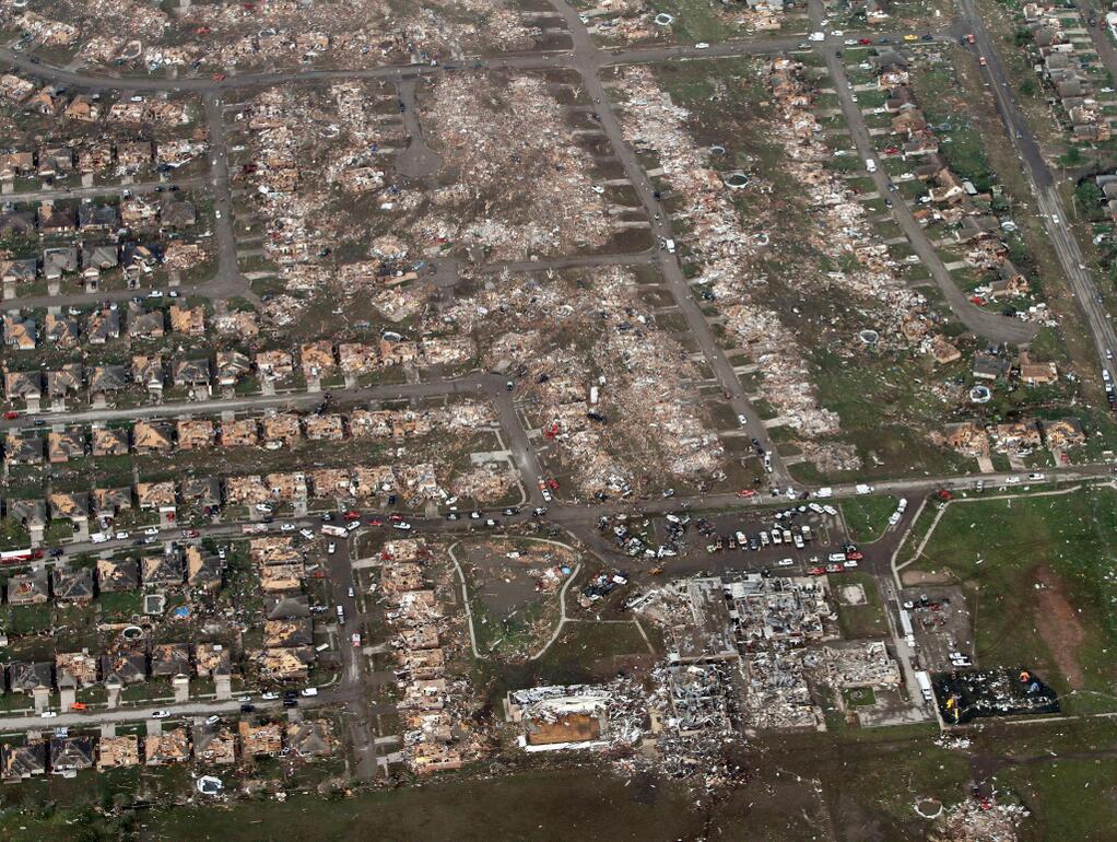 Aerial photo of the damage to Moore, OK following the tornado on May 20, 2013