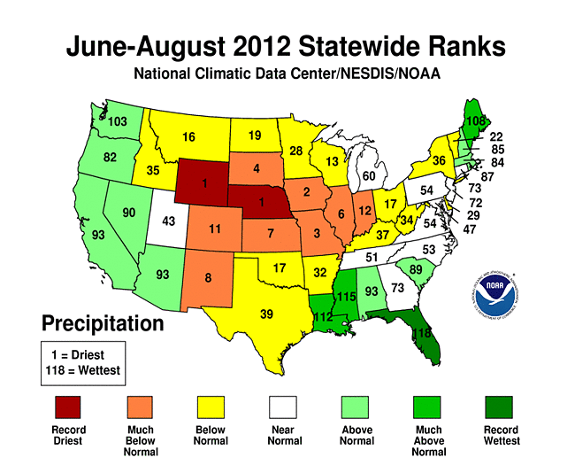 Summer 2012 - Statewide Precipitation Ranks