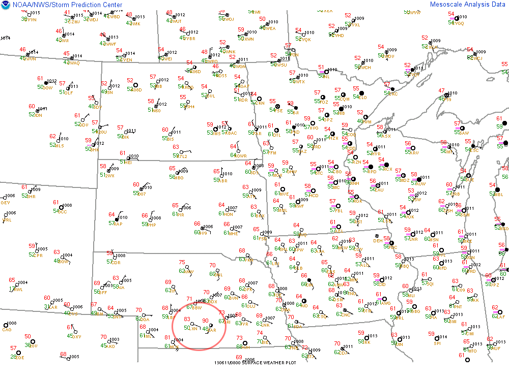 Note the 90° readings in S Nebraska in the middle of the night