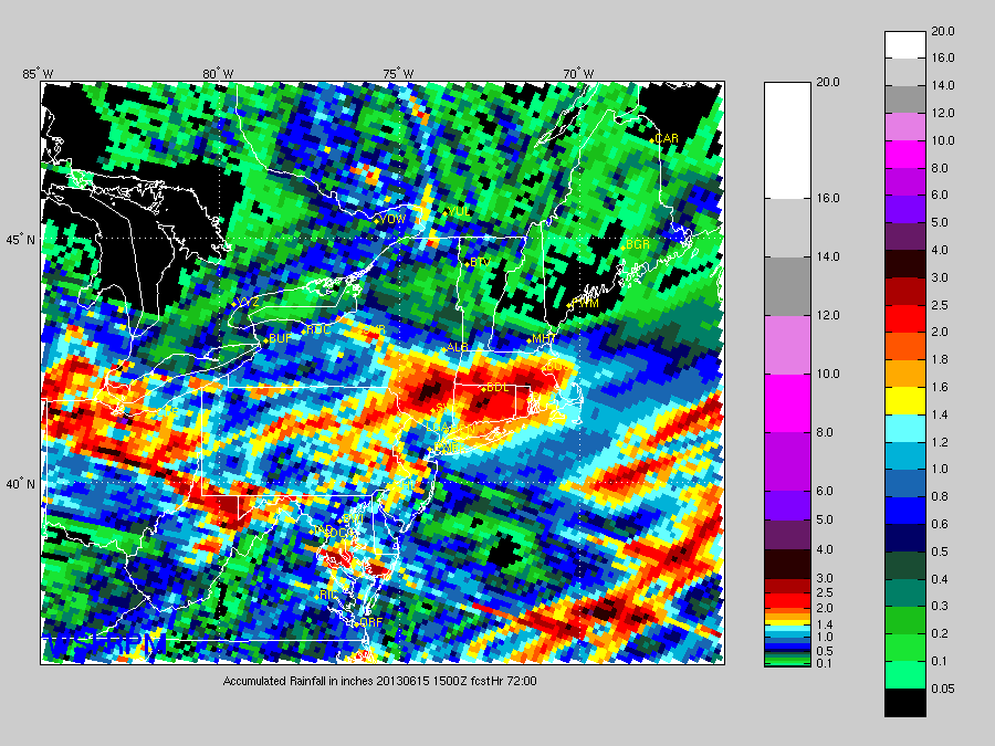 The RPM model brings very heavy rain to most of SNE - it is similar to the NAM