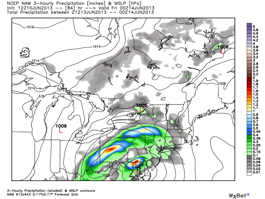 NAM model out to 84 hours has a large enough area of rain that SNE would be sure to pick up a period of steady rain