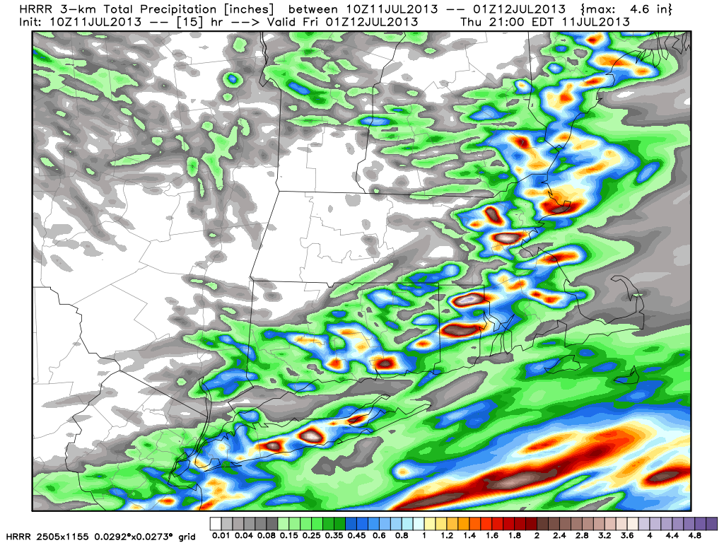 High resolution model shows the localized nature of the showers - some get 2"+, others get less than 0.25"