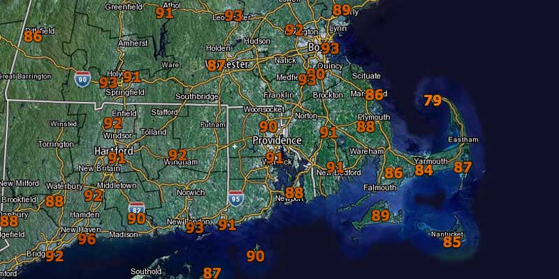 90°+ in many inland locations. The third straight day in the 90s make it a heat wave.