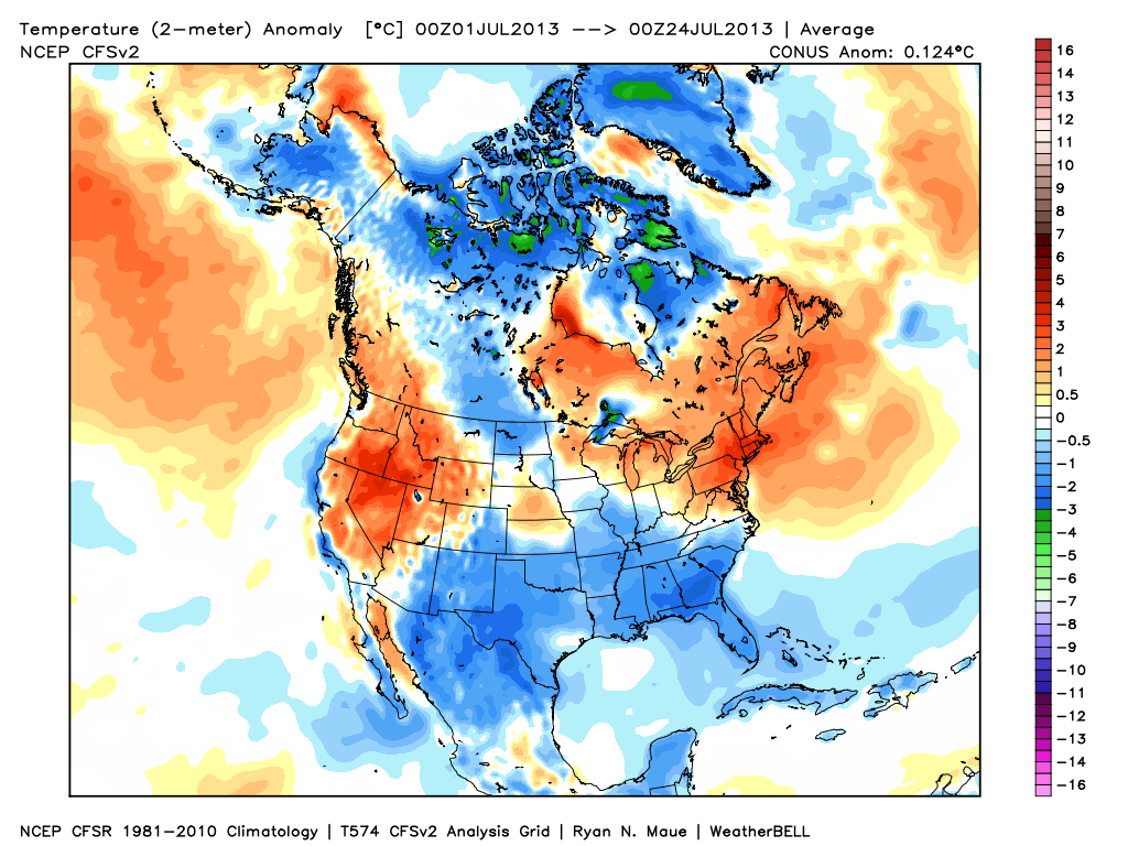 The U.S. temperature is near normal for July, but Southern New England has been one of the hot spots - weatherbell.com