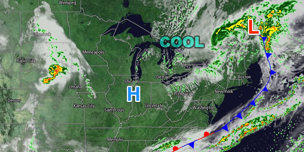 Sprawling area of high pressure controls brings dry, pleasant weather to most of the Northeast