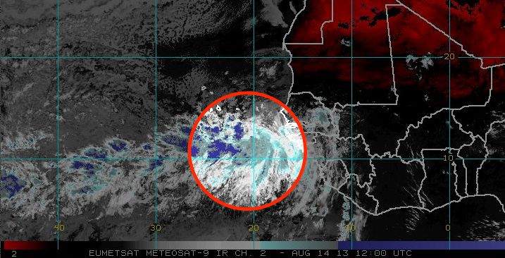 Invest 93L moving west in the Eastern Atlantic Ocean