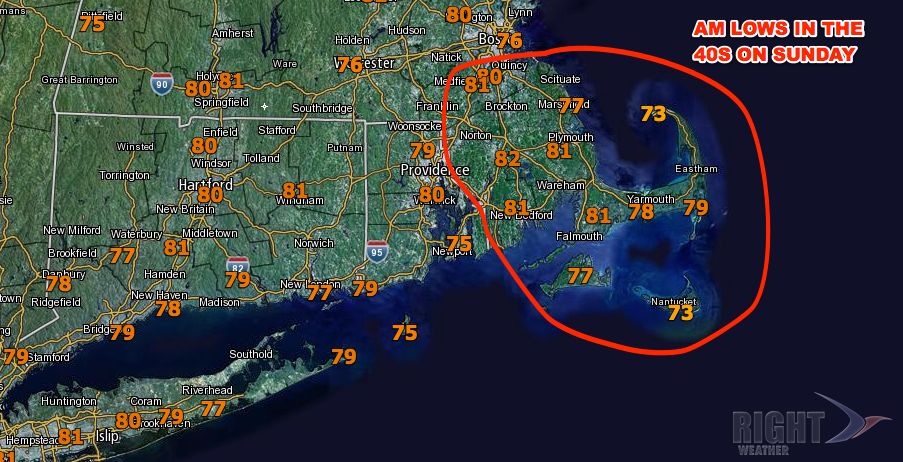 Tons of sunshine had most of E MA near 80° Sunday afternoon after starting the day in the 40s