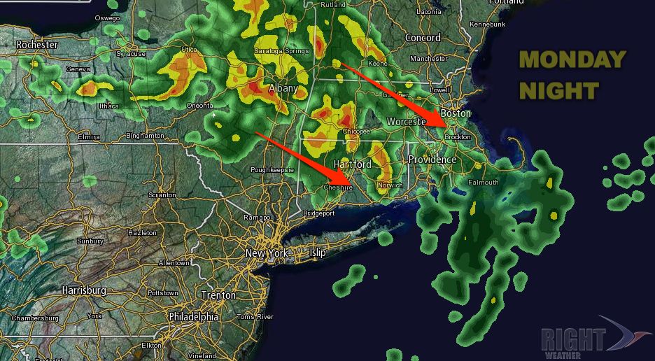 Locally heavy showers arrive in SNE Monday night