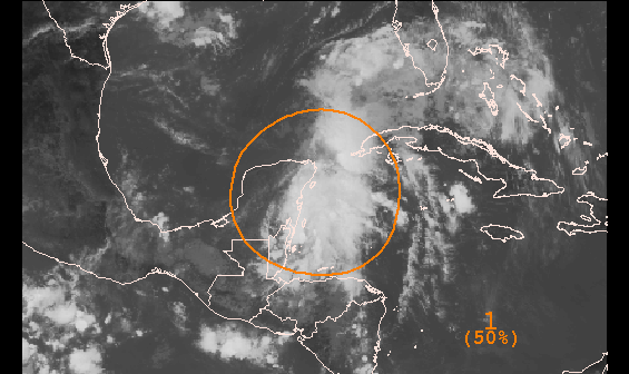The disturbance is bringing squally rain to the Yucatan Peninsula