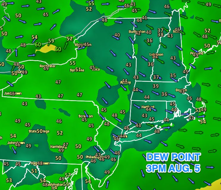 How about that dry weather? Dews in the 40s are a delightful break from the "dog days" humidity.