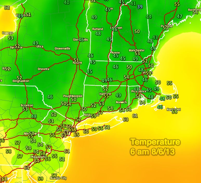 A nip in the air in the Northeast on Tuesday, August 6, 2013