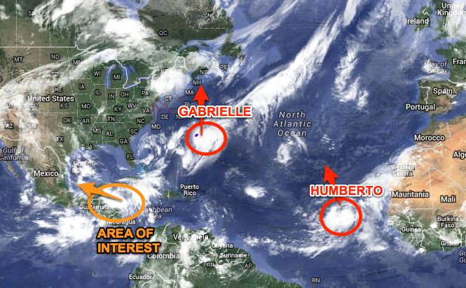 Two storms in the Atlantic Ocean; another one brewing near the Yucatan Peninsula