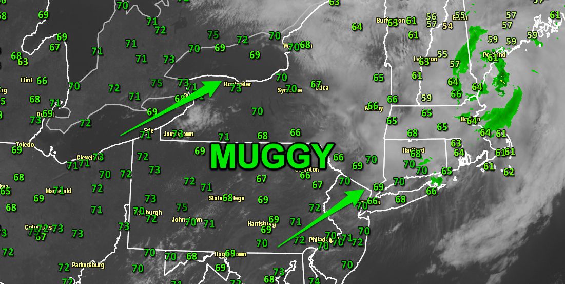 Oppressive humidity surging into the Northeast on Tuesday