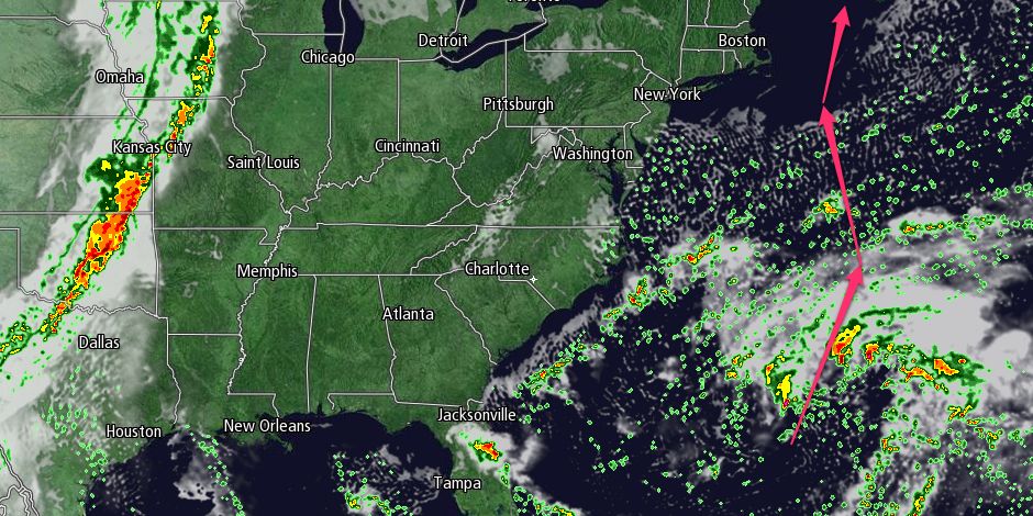 A developing storm, which may become Sub-tropical Storm Jerry, will develop over the Atlantic Ocean this weekend