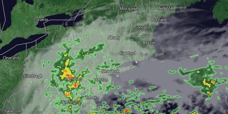 Clouds in Southern New England, but the steady rain stays confined to the Mid-Atlantic