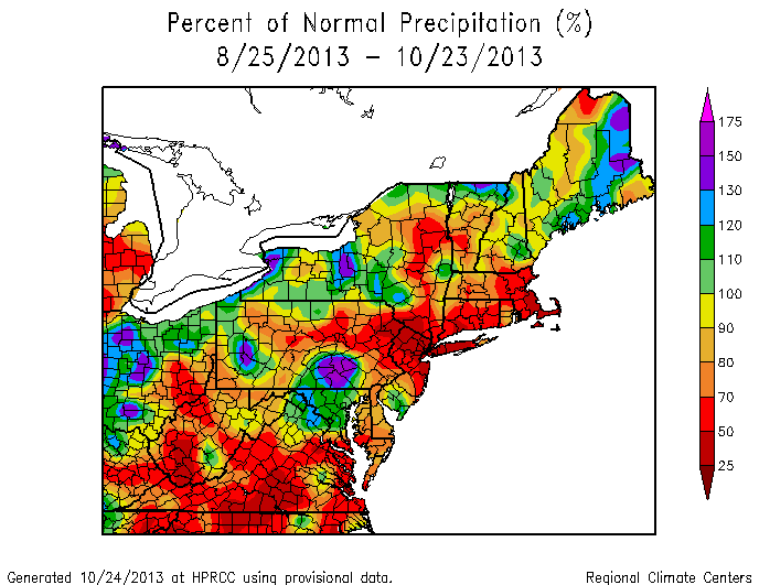 Some parts of Southern New England have received less than 25% of the normal rain in the past 60 days