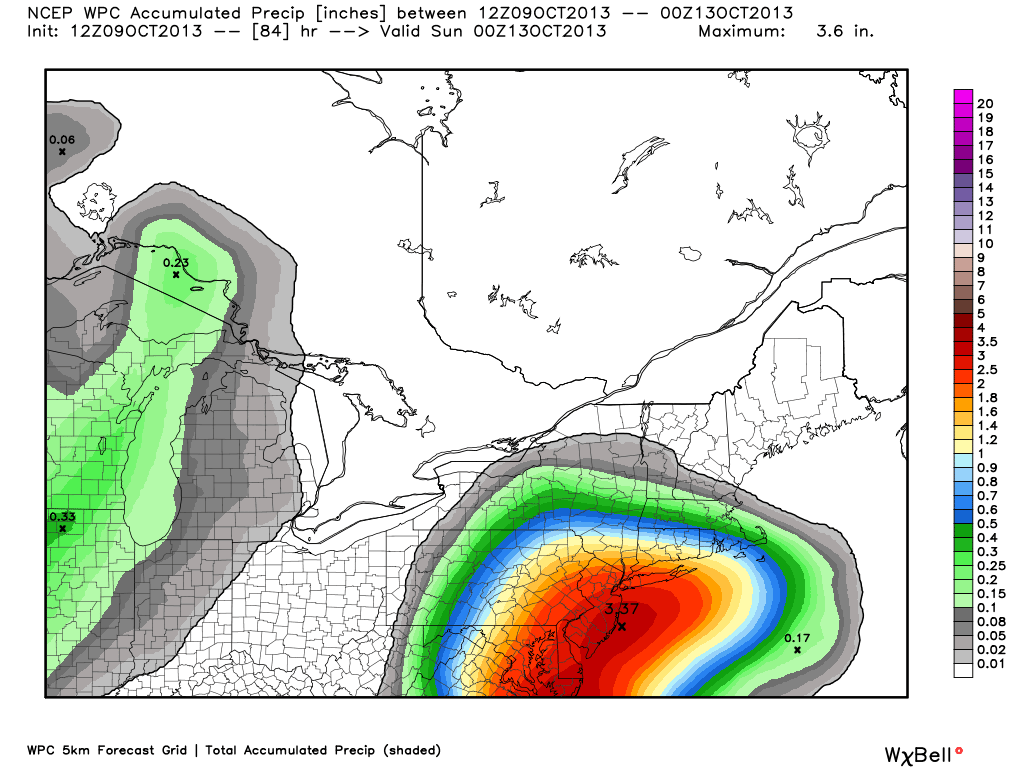NOAA WPC precipitation forecast. Heaviest over the Mid-Atlantic, but still a good soaking for CT and RI.