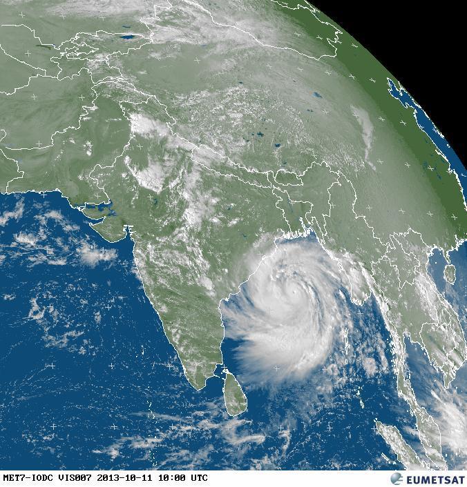 Satellite image of Cyclone Phailin on October 11, 2013