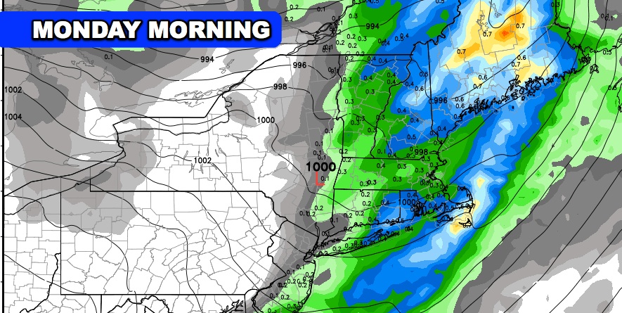 A cold front brings rain, mild temperatures, and gusty winds on Monday