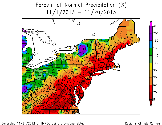 Most of SNE has received less than 50% of the normal precipitation in November