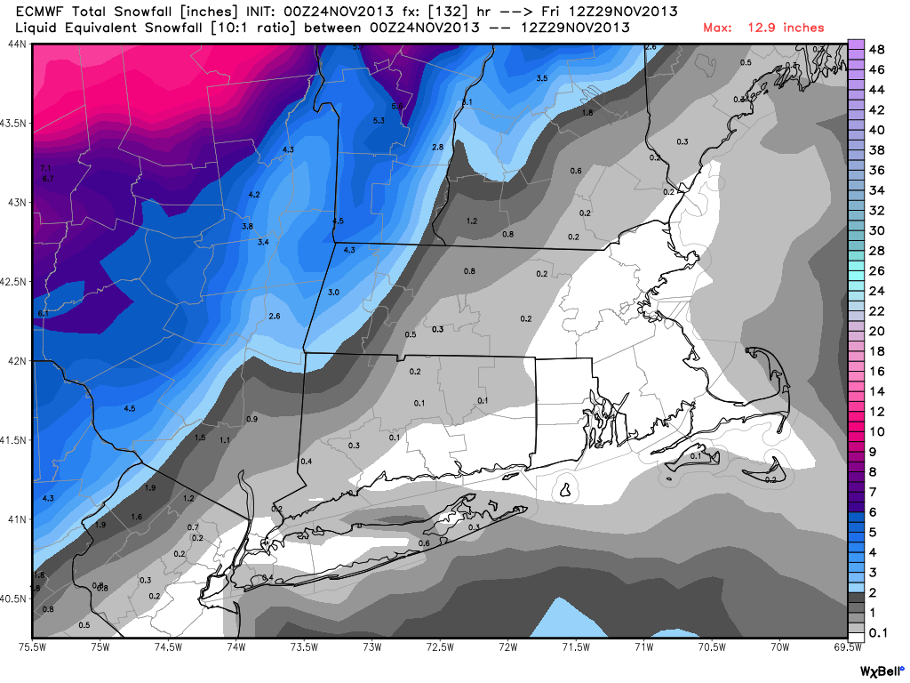 ECMWF 00Z Sunday - No snow for RI or SE MA. Nothing significant until you get to the mountains of NY and Northern New England