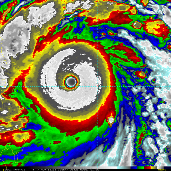 Infrared satellite imagery of Super Typhoon Haiyan on November 7, 2013