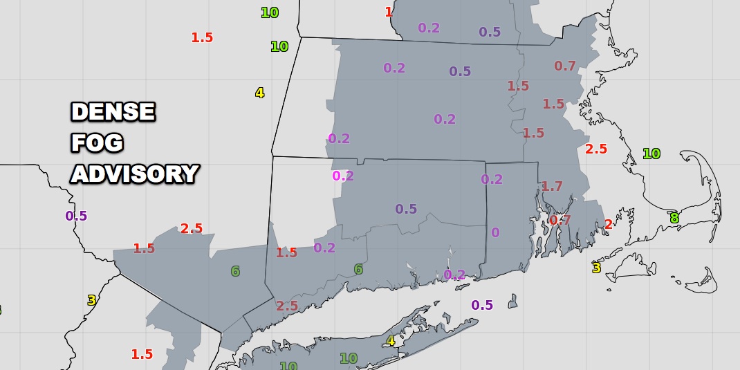 Visibilities were lowering early Wednesday evening in most of Southern New England