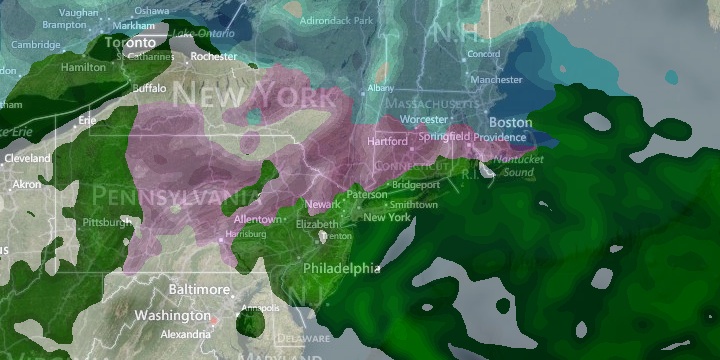 Snow, sleet, and rain in Southern New England early Monday