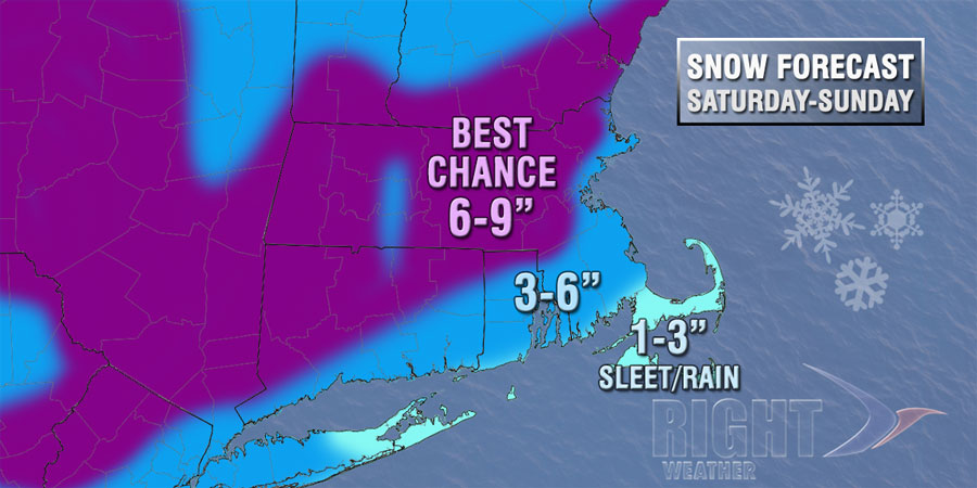 Snow forecast map for Saturday into Sunday