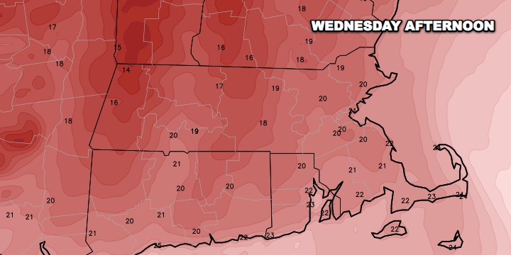 Computer model forecast temperature Wednesday afternoon