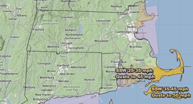 Strong winds likely in E MA on Sunday afternoon and evening