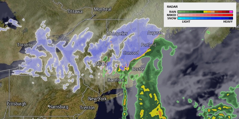 Rain showers in most of Southern New England, with snow in Northern New England on Saturday
