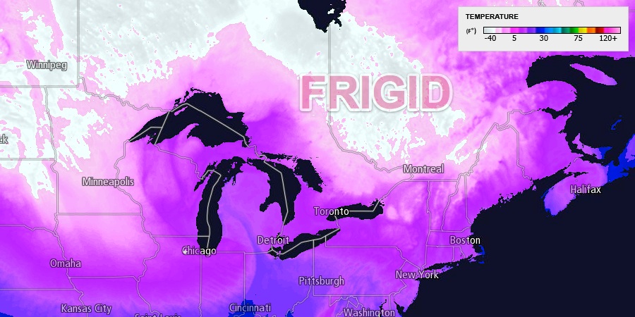 Another frigid airmass moves into the Eastern United States on Wednesday