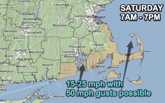 A Wind Advisory is in effect for coastal Southeastern New England
