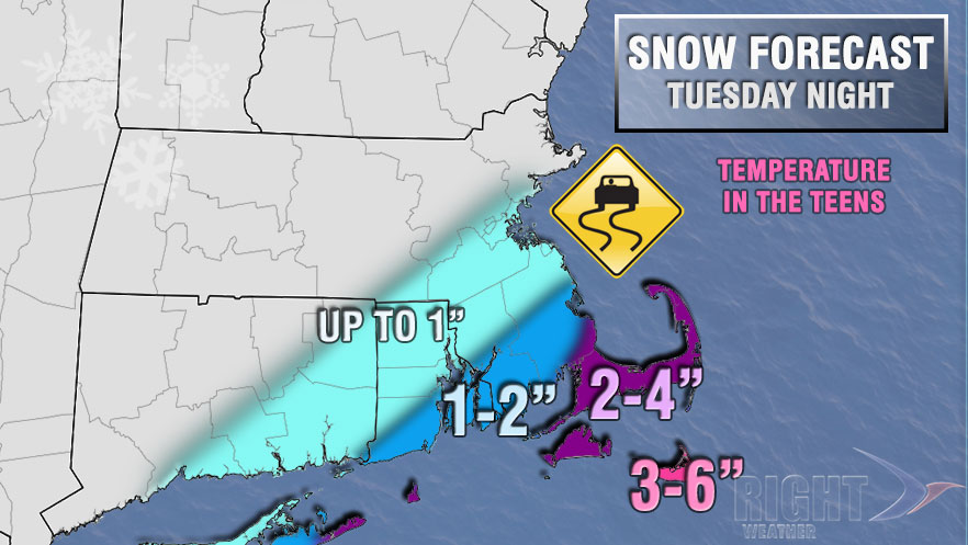There will be a thin blanket of light, fluffy snow in Southeastern New England Wednesday morning